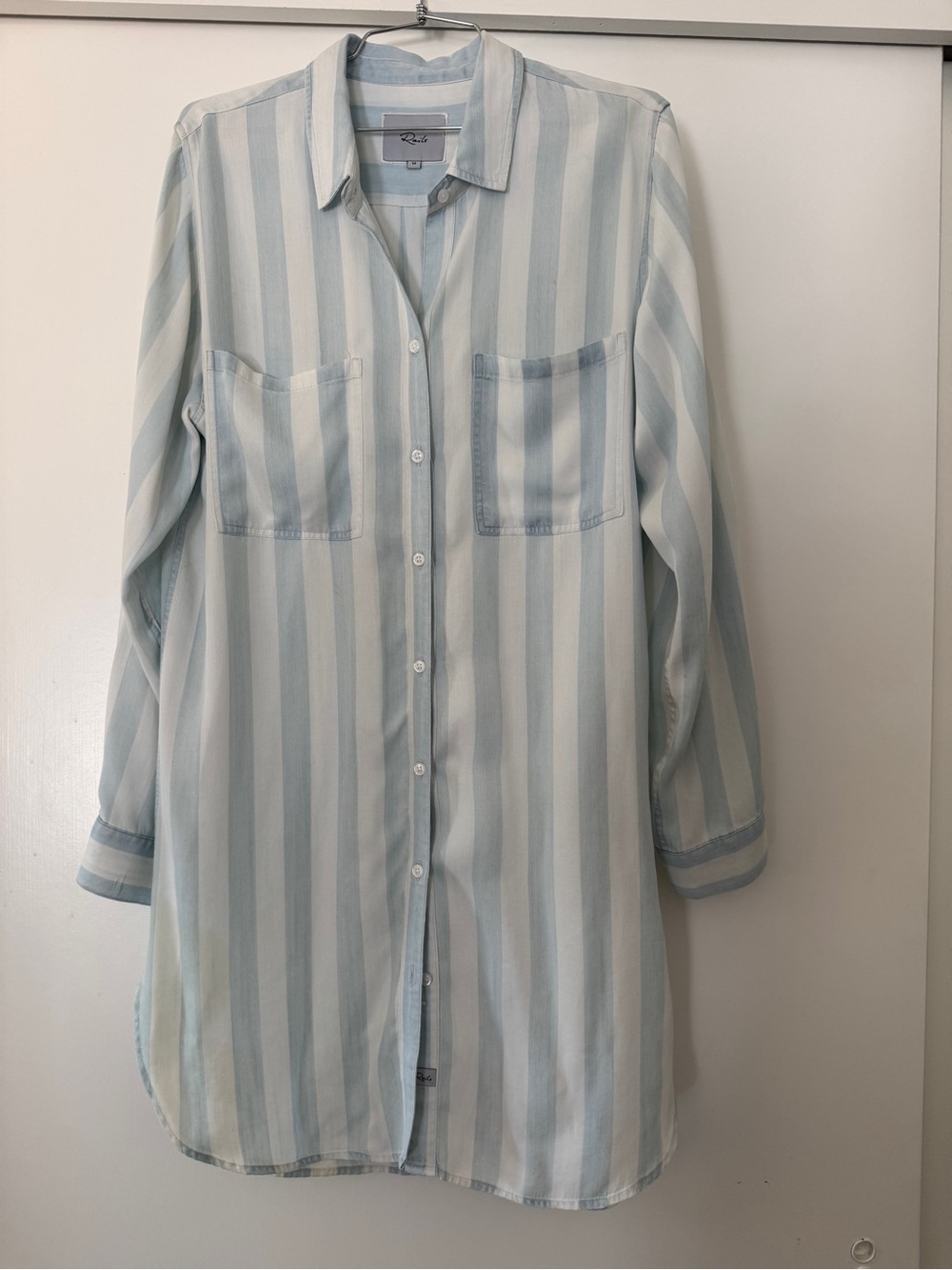 Rails Cotton Striped Oversized Tunic Button-Down Blouse w/ Pockets Med